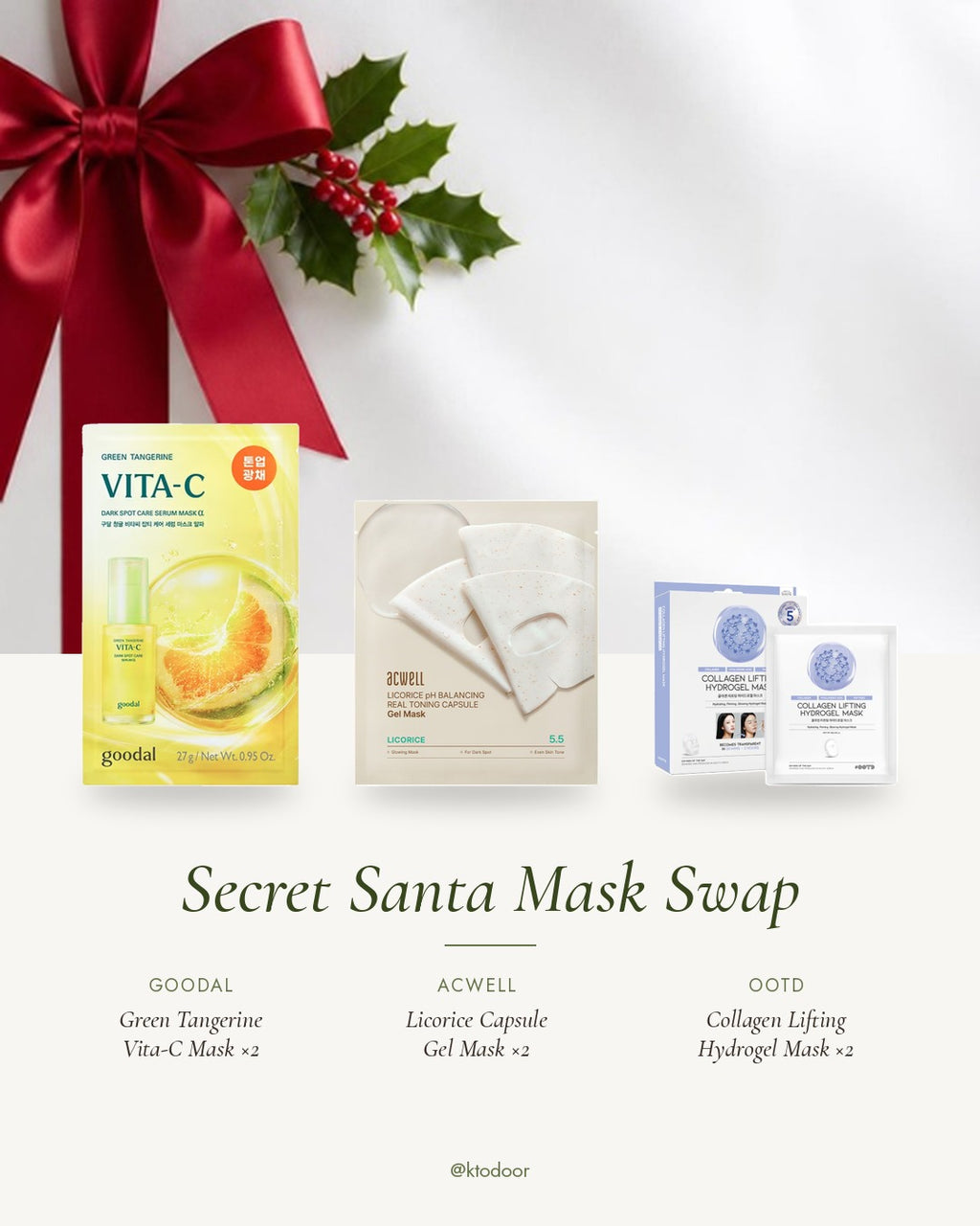 Secret Santa Mask Swap Set B with red ribbon