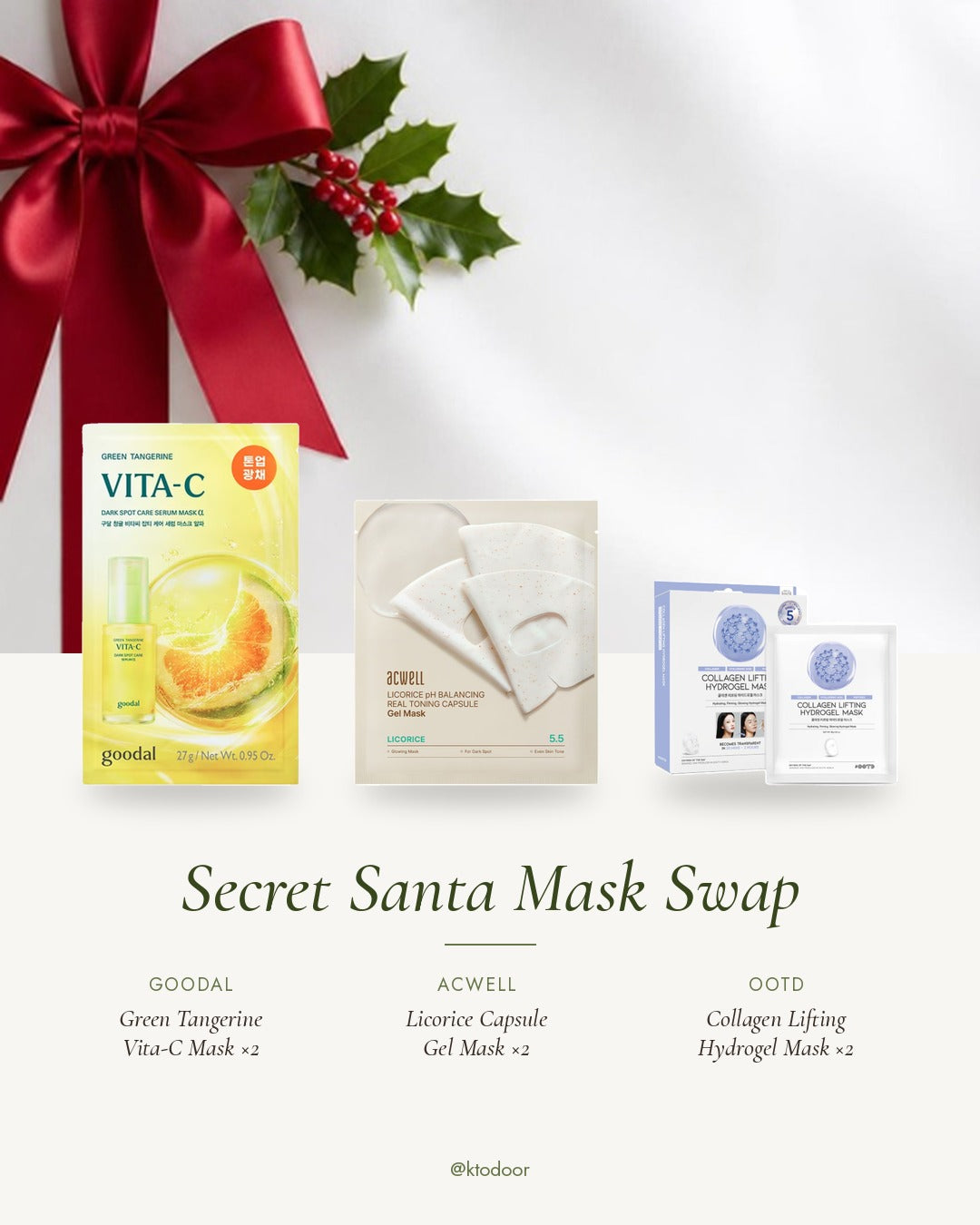 Secret Santa Mask Swap Set B with red ribbon