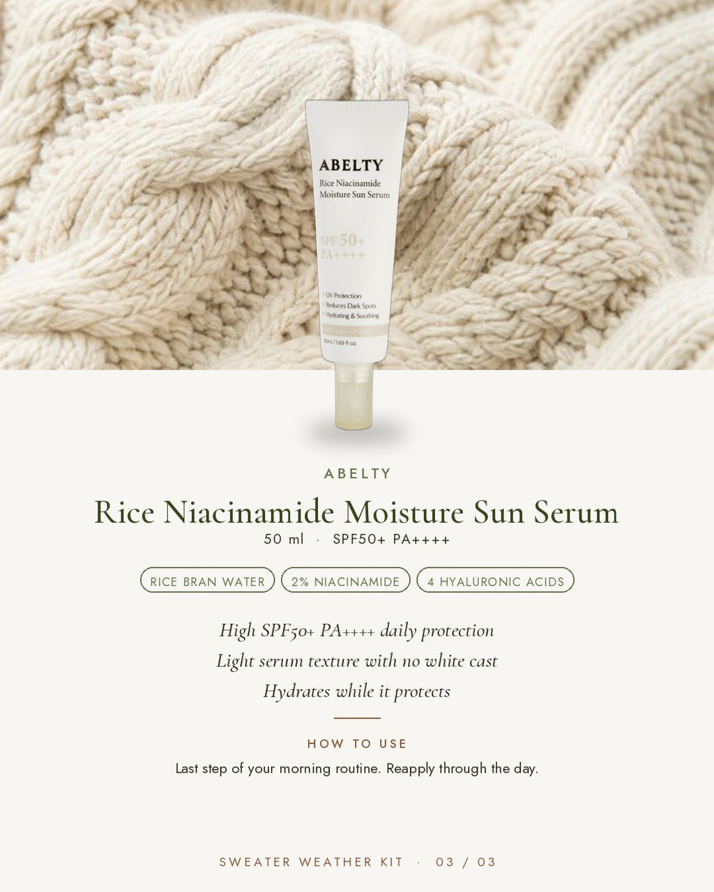 ABELTY Rice Niacinamide Moisture Sun Serum SPF50+
