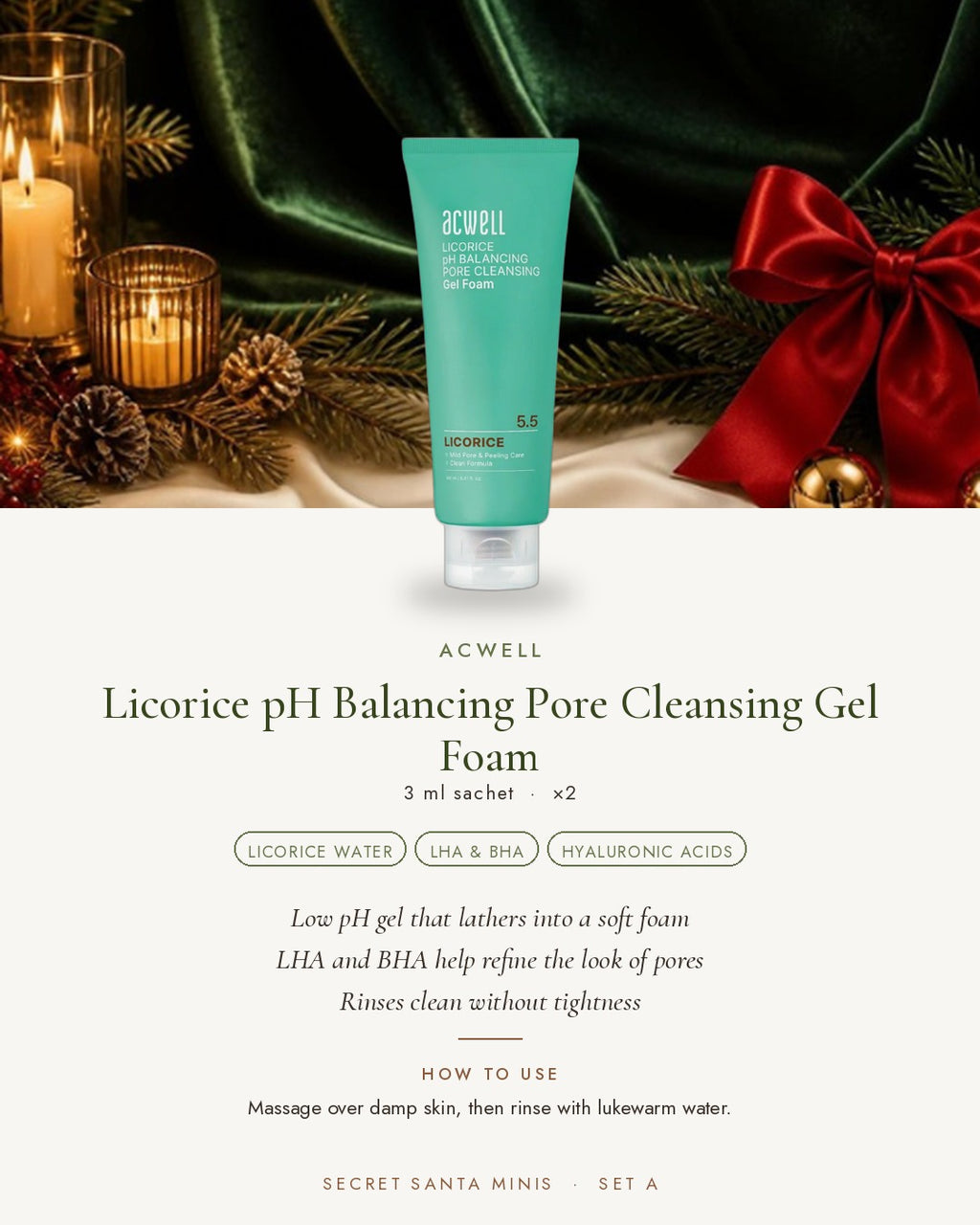 ACWELL Licorice pH Balancing Pore Cleansing Gel Foam, 3 ml sachet x2